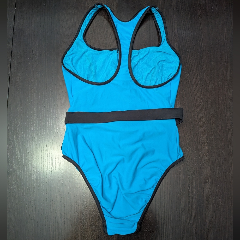 Vintage Speedo One Piece Swimsuit Aerobics 80s Neon Blue Belt Sz 14 - Picture 5 of 8